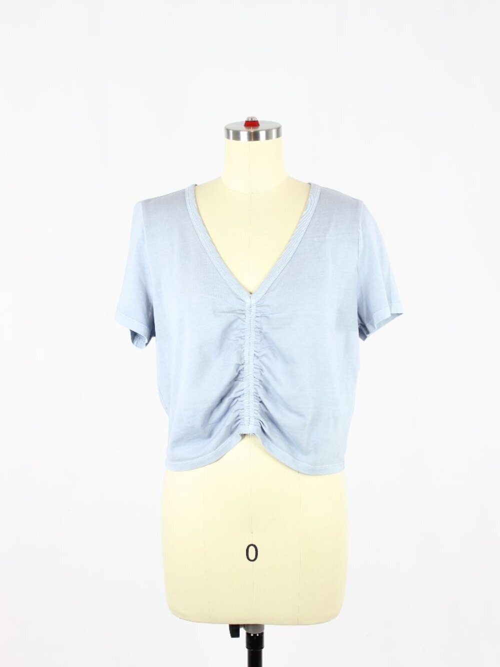 Aritzia WILFRED FREE Levant Blue Cotton Ruched V-Neck Cropped T-Shirt, Size L